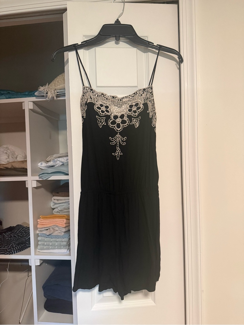 Cleobella Black Romper with Cream Crochet Detail